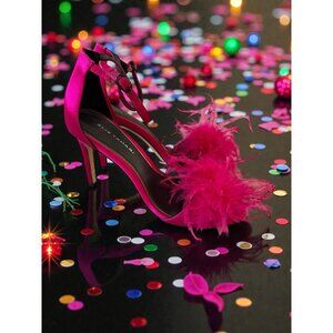 ELIE TAHARI Pink Feather Ankle Strap Heels Size 37 / US 7